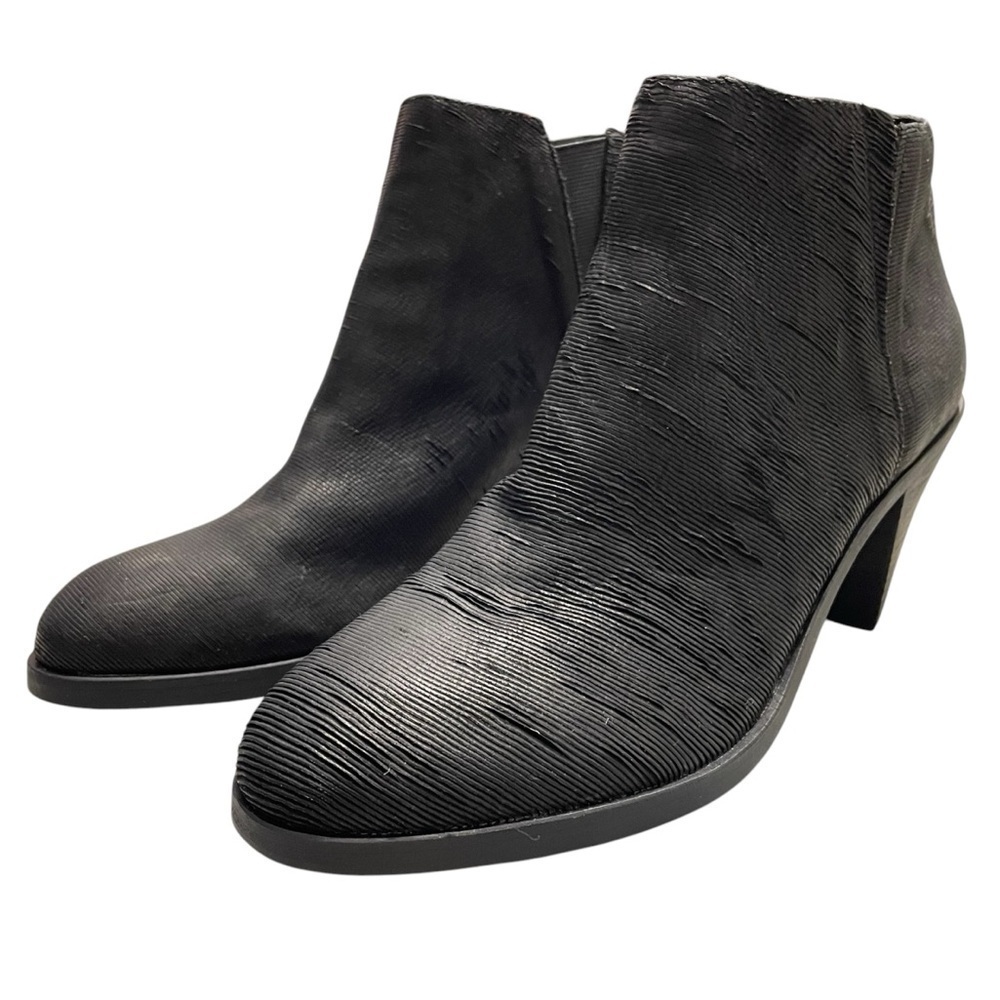 Eileen Fisher Great Bootie Boot Heel Black Intaglio Leather Women’s 10